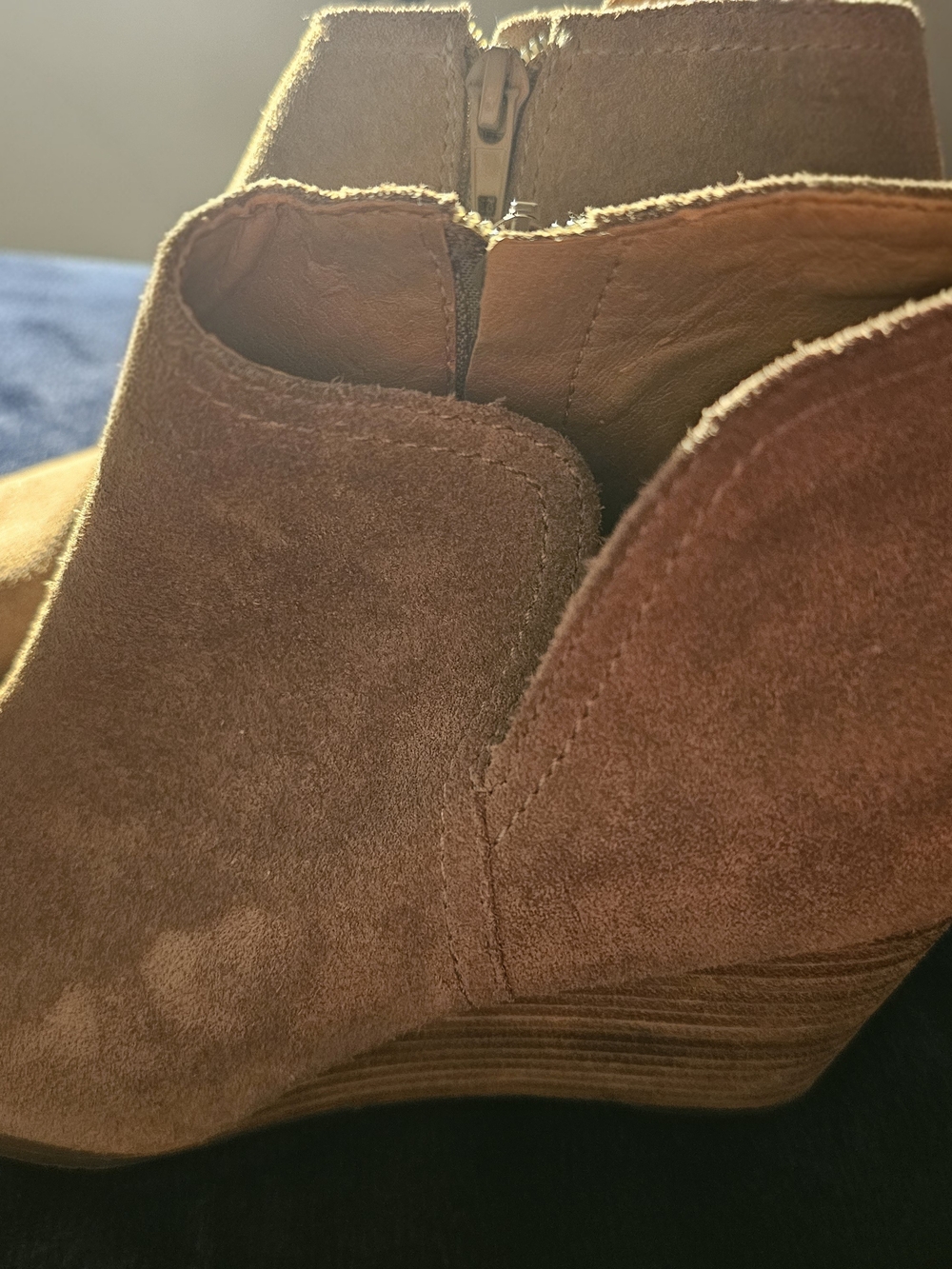 Suede Wedge Ankle Booties in Chestnut Brown